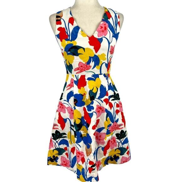 J.Crew A-line Dress Morning Flower Floral White Linen Summer Midi Dress Size 00 - Picture 2 of 14